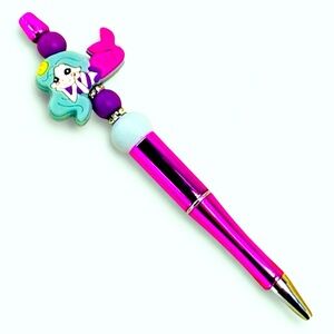 Mermaid Gray & Purple With Purple Beaded Ink Pen Handcrafted